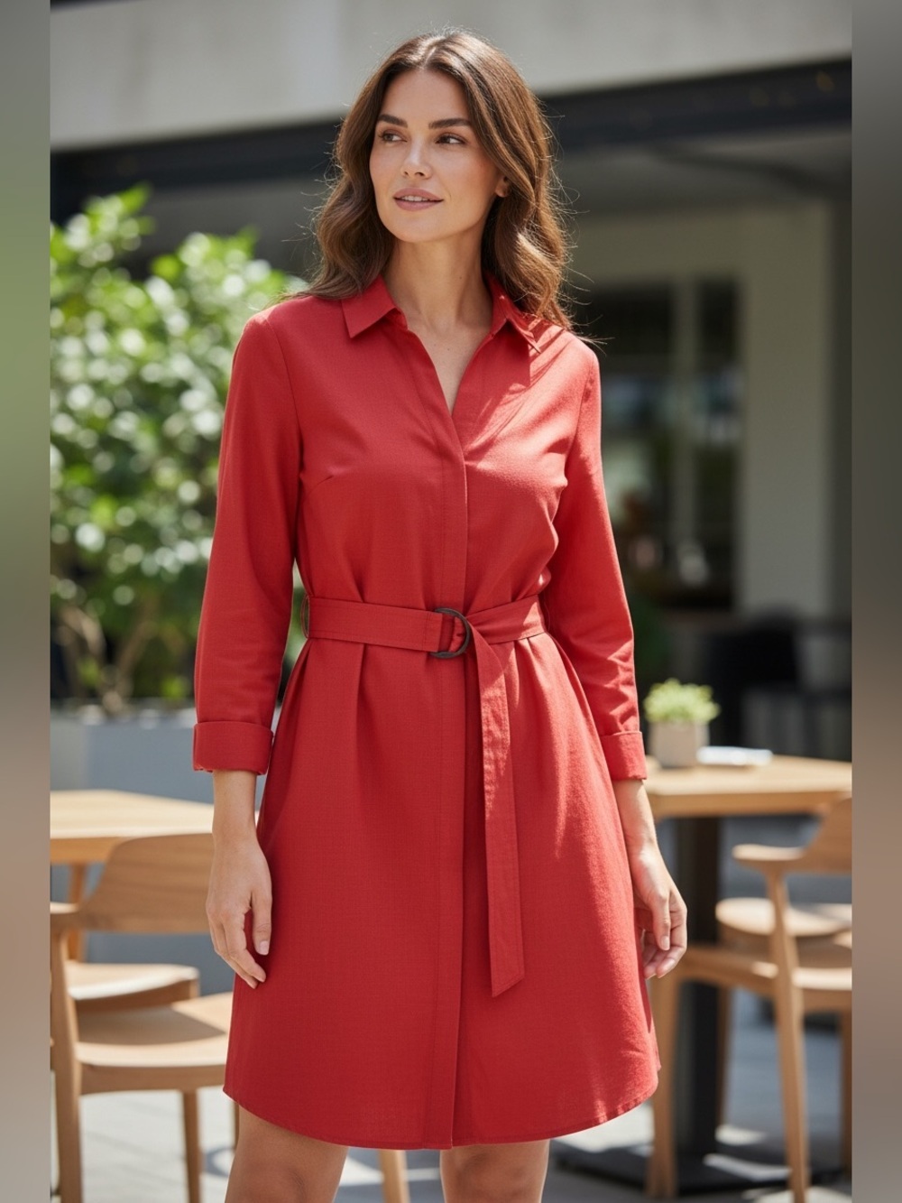 Boss Hugo Boss Red/Orange/Pink (Beautiful Color) Midi Dress with Self-Tie Belt